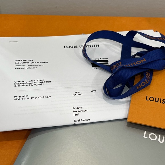 100% Authentic Louis Vuitton Damier Azur Neverfull MM w/ Rose Ballerine NWT - Picture 14 of 16